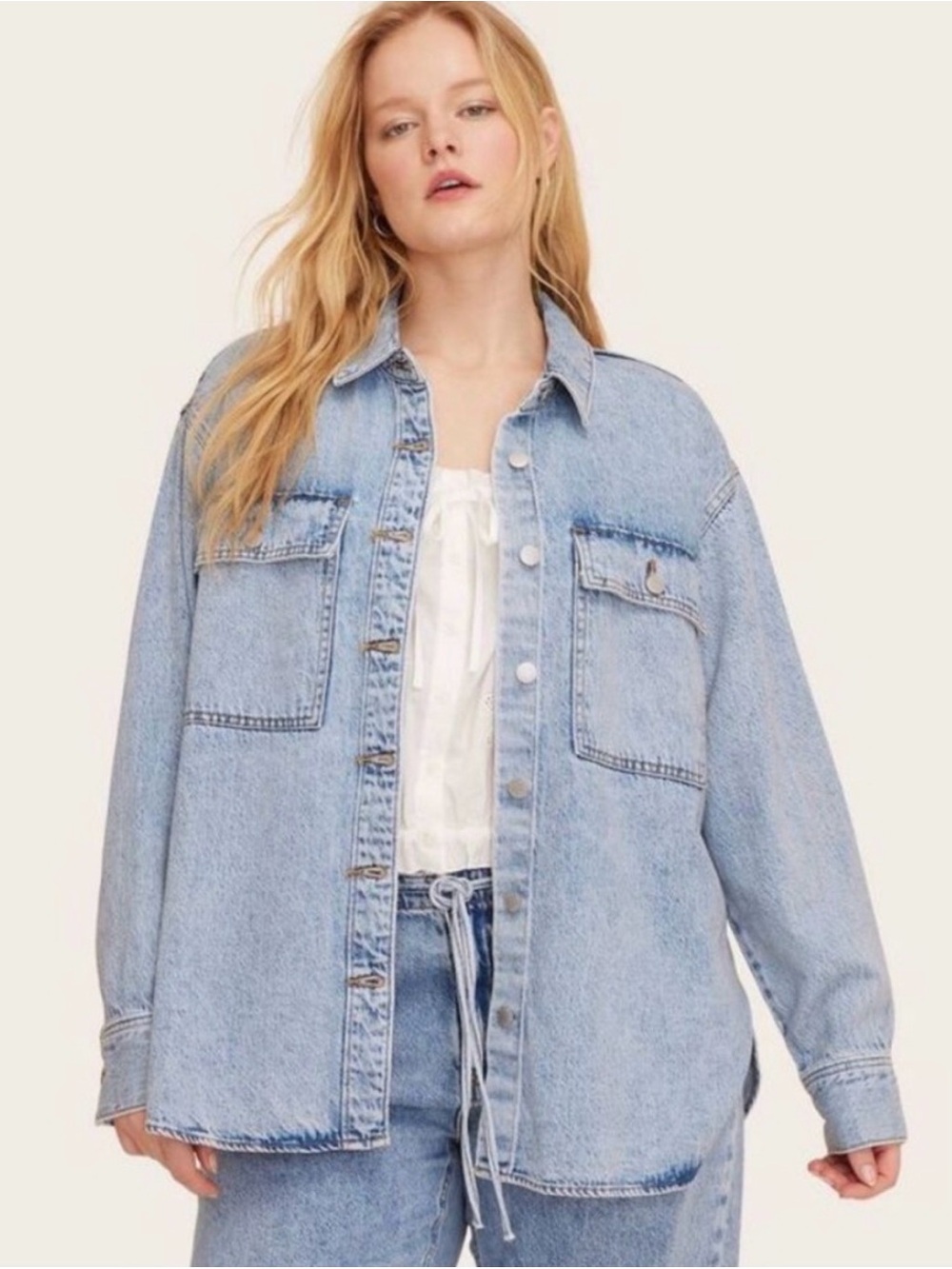 Parke x Target Denim Shacket Light Wash Oversized Button Front Medium NWT